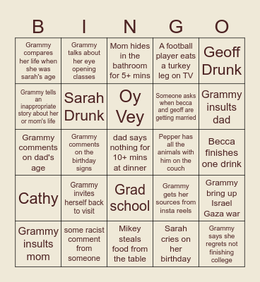 Thanksgiving Bingo yr2 Bingo Card