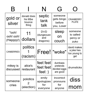 thanksgiving bingo Card