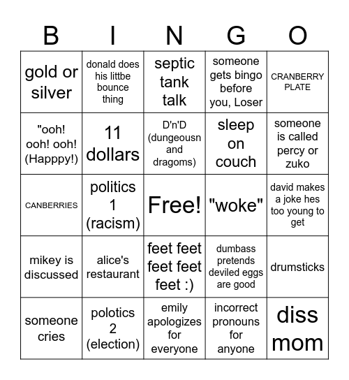 thanksgiving bingo Card