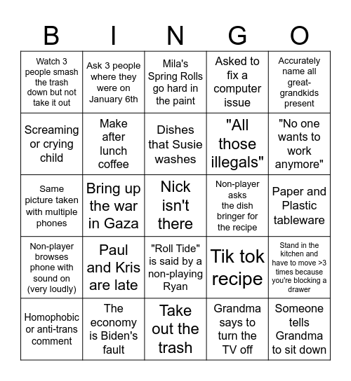 Thanksgiving Bingo Card