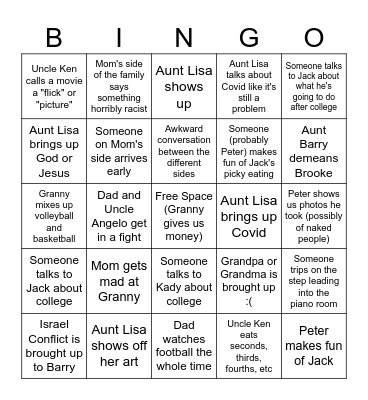 Finegan Thanksgiving Bingo Card