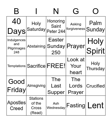 Understanding Lent Bingo Card