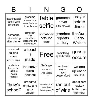 thanksgiving bingo Card