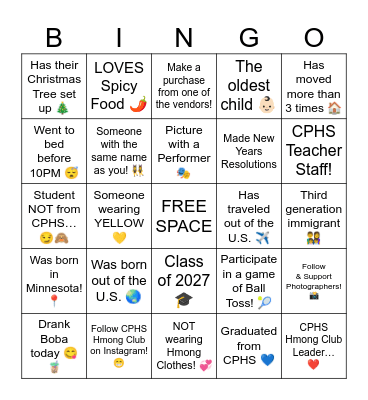2023-2024 CPHS HNY BINGO Card