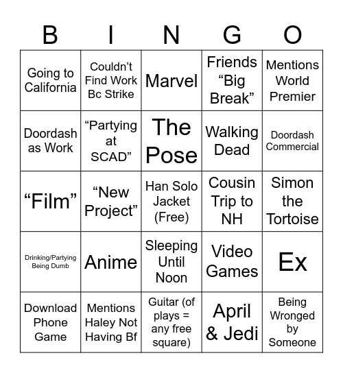 Thanksgiving Ethan Bingo Card