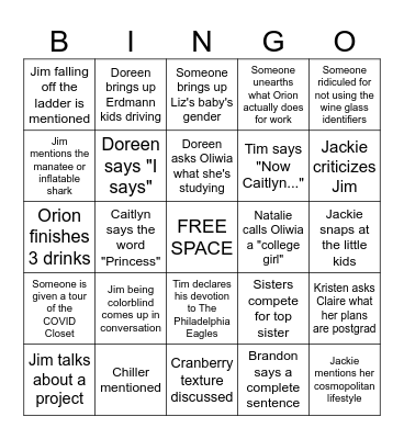 Molzon Thanksgiving 2023 Bingo Card