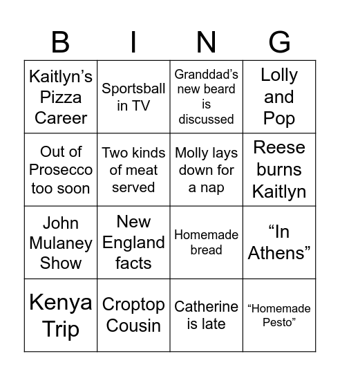 Lysaught Bingo 2023 Bingo Card