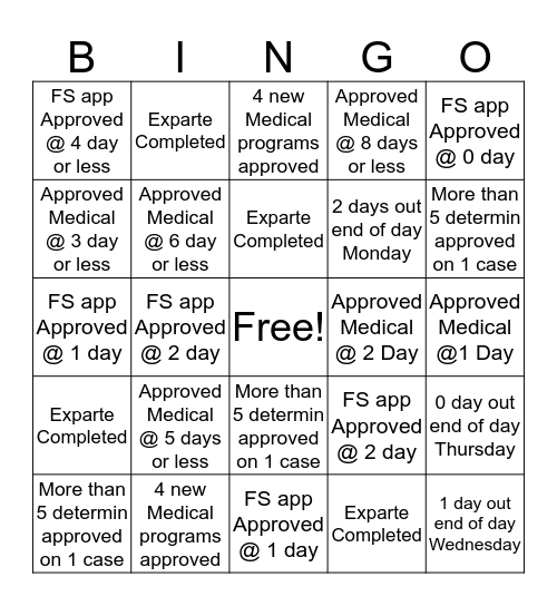 5 IN A ROW Bingo Card