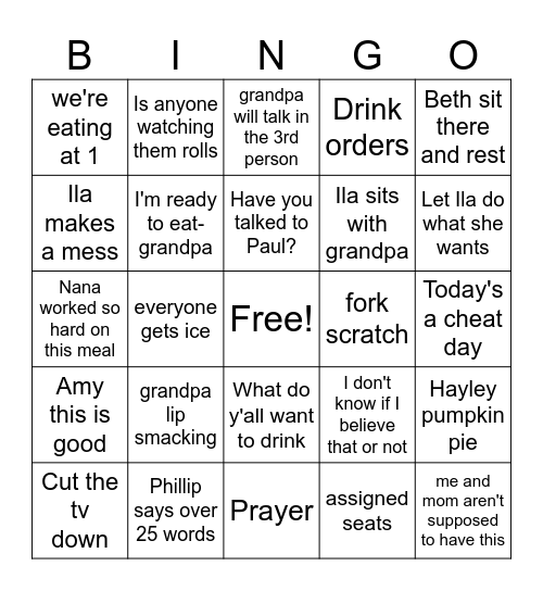 Thanksgiving Bingo Card