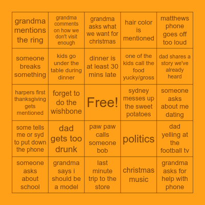🦃 Thanksgiving Bingo 🦃 Bingo Card