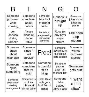 Thanksgiving Bingo Card