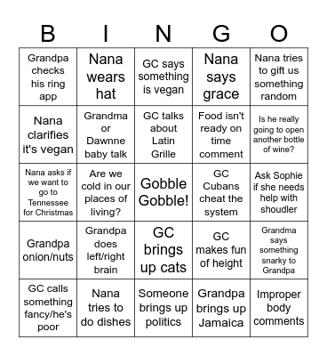 Thanksgiving Bingo Card