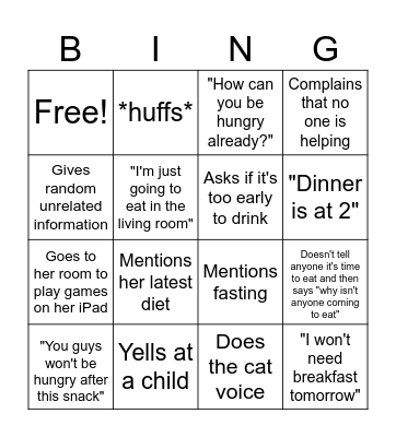 Mom on Thanksgiving Bingo Card