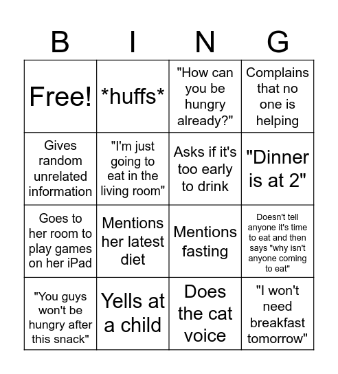 Mom on Thanksgiving Bingo Card