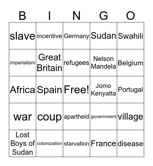 Africa History Bingo Card