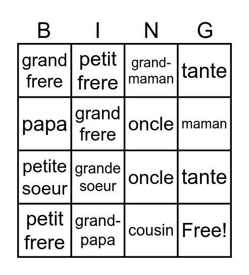 La famille Bingo Card