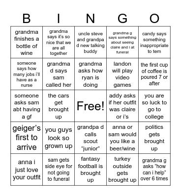 Thanksgiving Bingo Card