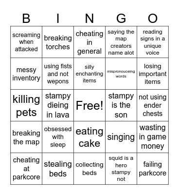 stampy adventure map bingo Card