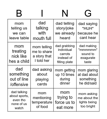 Thanksgiving Dinner BINGO! Bingo Card