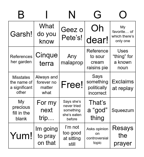 Grammy Bingo Card