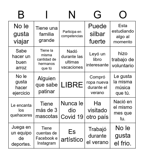 BINGO HUMANO Bingo Card