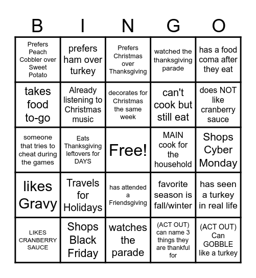 Parker THANKSgiving Bingo Card