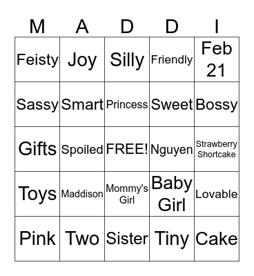 Happy Birthday Maddison Bingo Card