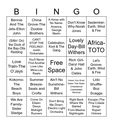 Bobo's Playlist Bingo Card