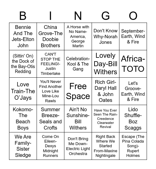 Bobo's Playlist Bingo Card