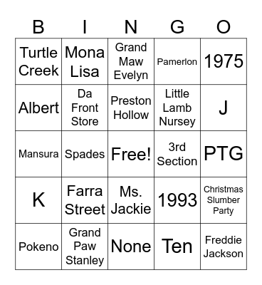 Thanksgiving Family Bingo Card
