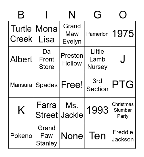 Thanksgiving Family Bingo Card