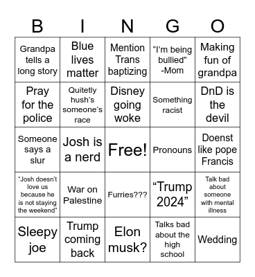 Waldron Family bingo Card
