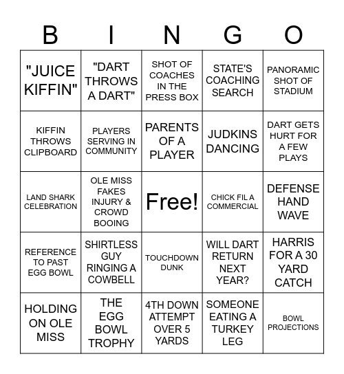Egg Bowl Bingo 2023 Bingo Card