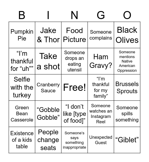 O’Hearn Family Bingo Card
