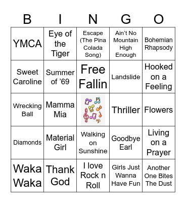November Musical Bingo Card