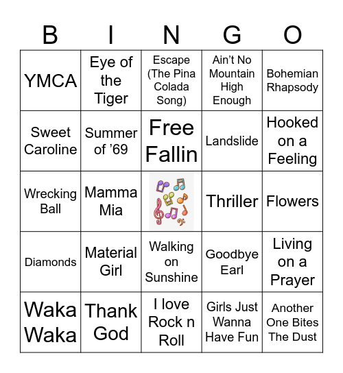 November Musical Bingo Card