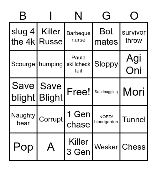 DBD Bullshit Bingo Card