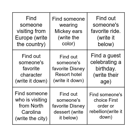 Host Bingo Card