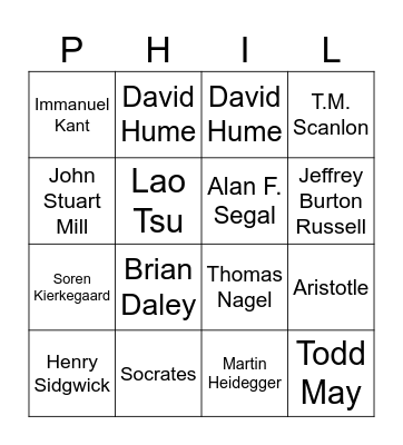 Good Place Philosophers Bingo Card