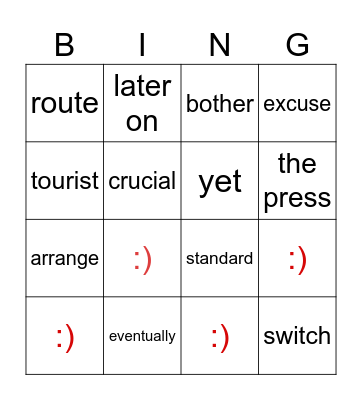 Vocabulary Bingo Card