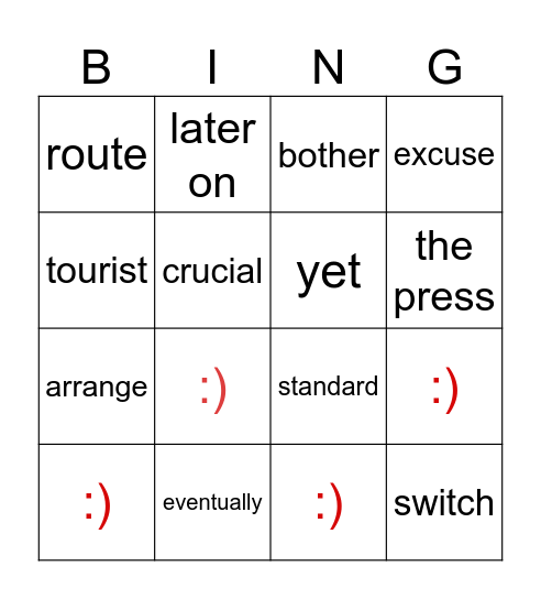 Vocabulary Bingo Card