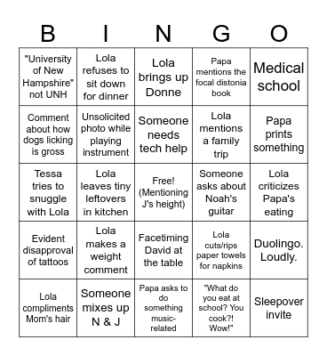 Lola & Papa Thanksgiving Bingo Card