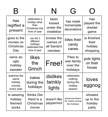 Fab-YULE-ous Holiday Party 2023 Bingo Card