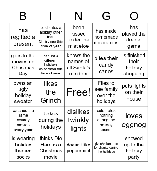 Fab-YULE-ous Holiday Party 2023 Bingo Card