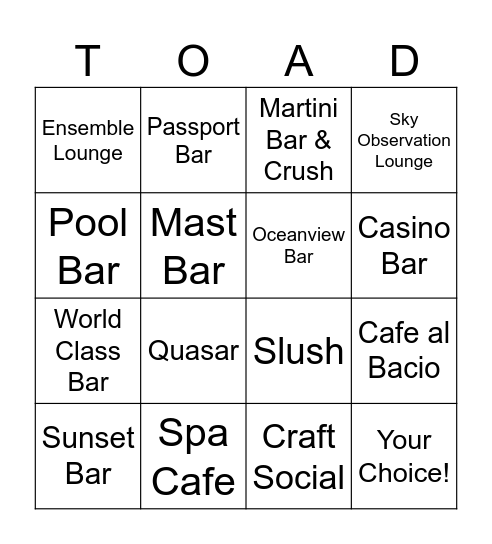 Southern Equinox Bar Bingo Card