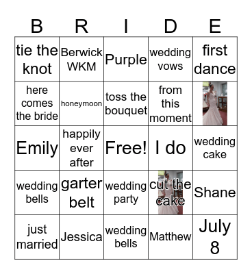 Amanda's Bridal Bingo Card