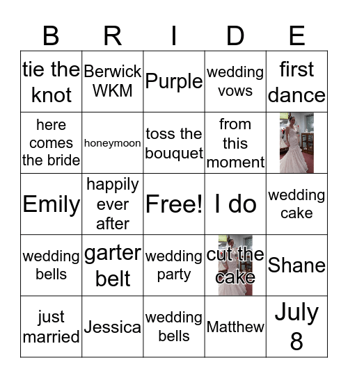 Amanda's Bridal Bingo Card
