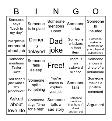 Family Thanksgiving Bingo Card