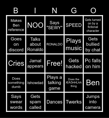 Ishowspeed bingo Card