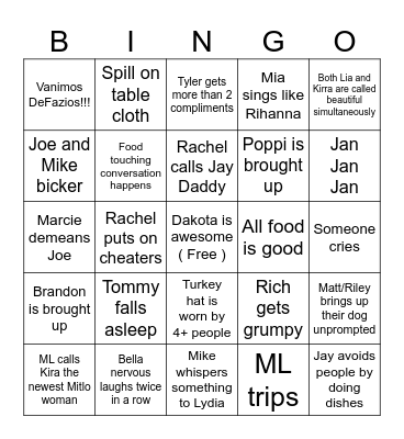 Thanksgiving Bingo Card